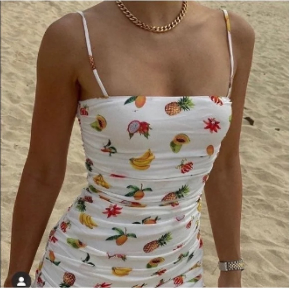 WeWoreWhat X Revolve Ronnie Ruched white mini fruit dress